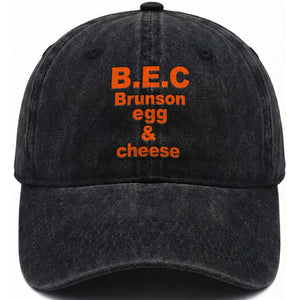 B.E.C. Brunson Egg and Cheese Sandwich Pun Washed Cotton Baseball Cap Funny New York Bodega Breakfast Basketball Fan
