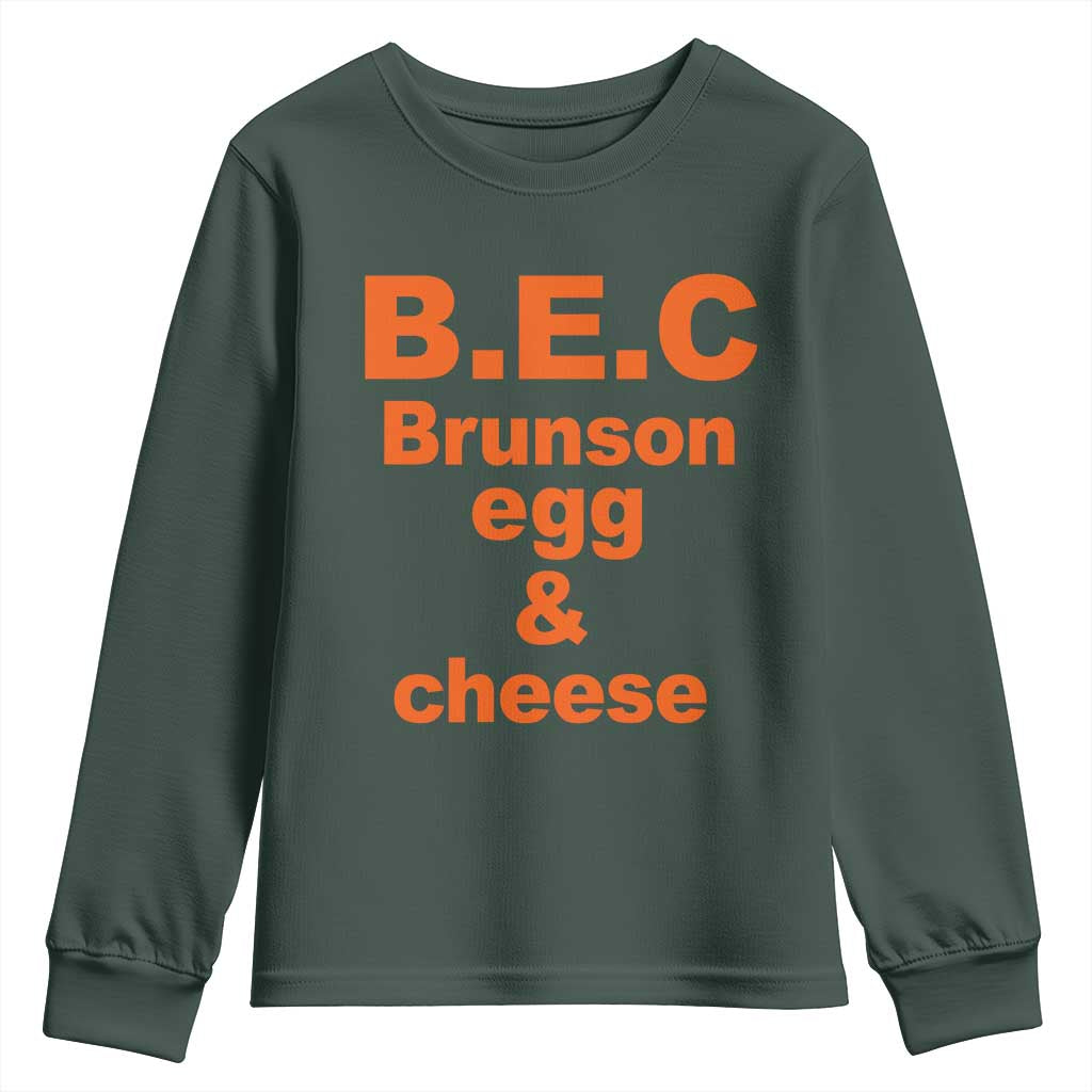 B.E.C. Brunson Egg and Cheese Sandwich Pun Youth Sweatshirt Funny New York Bodega Breakfast Basketball Fan