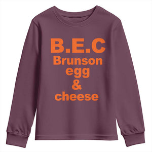 B.E.C. Brunson Egg and Cheese Sandwich Pun Youth Sweatshirt Funny New York Bodega Breakfast Basketball Fan