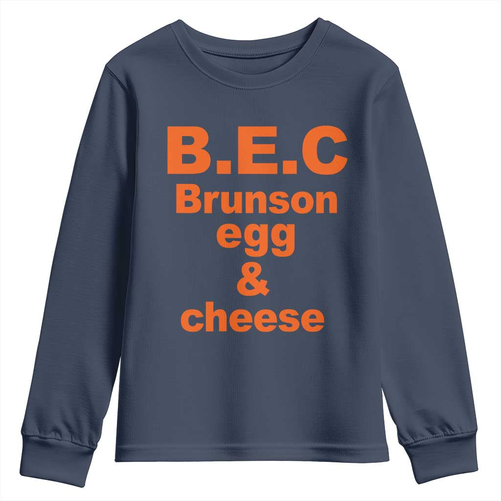 B.E.C. Brunson Egg and Cheese Sandwich Pun Youth Sweatshirt Funny New York Bodega Breakfast Basketball Fan