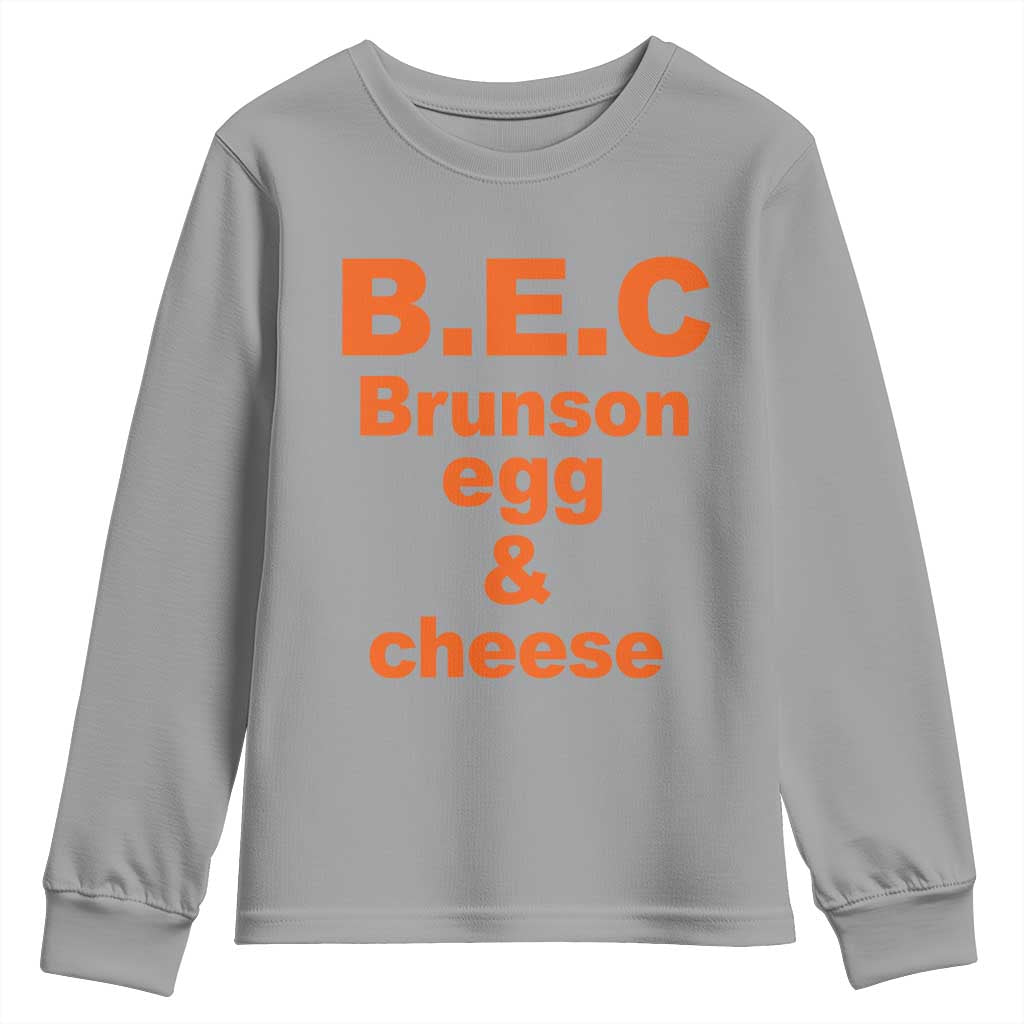 B.E.C. Brunson Egg and Cheese Sandwich Pun Youth Sweatshirt Funny New York Bodega Breakfast Basketball Fan