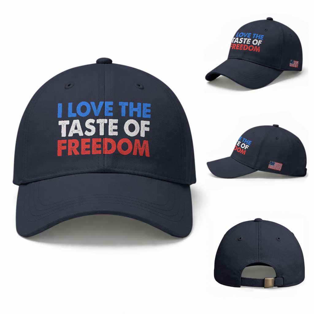 I Love The Taste Of Freedom Matching Couple Baseball Cap Funny Patriotic Red White and Blue 4th of July