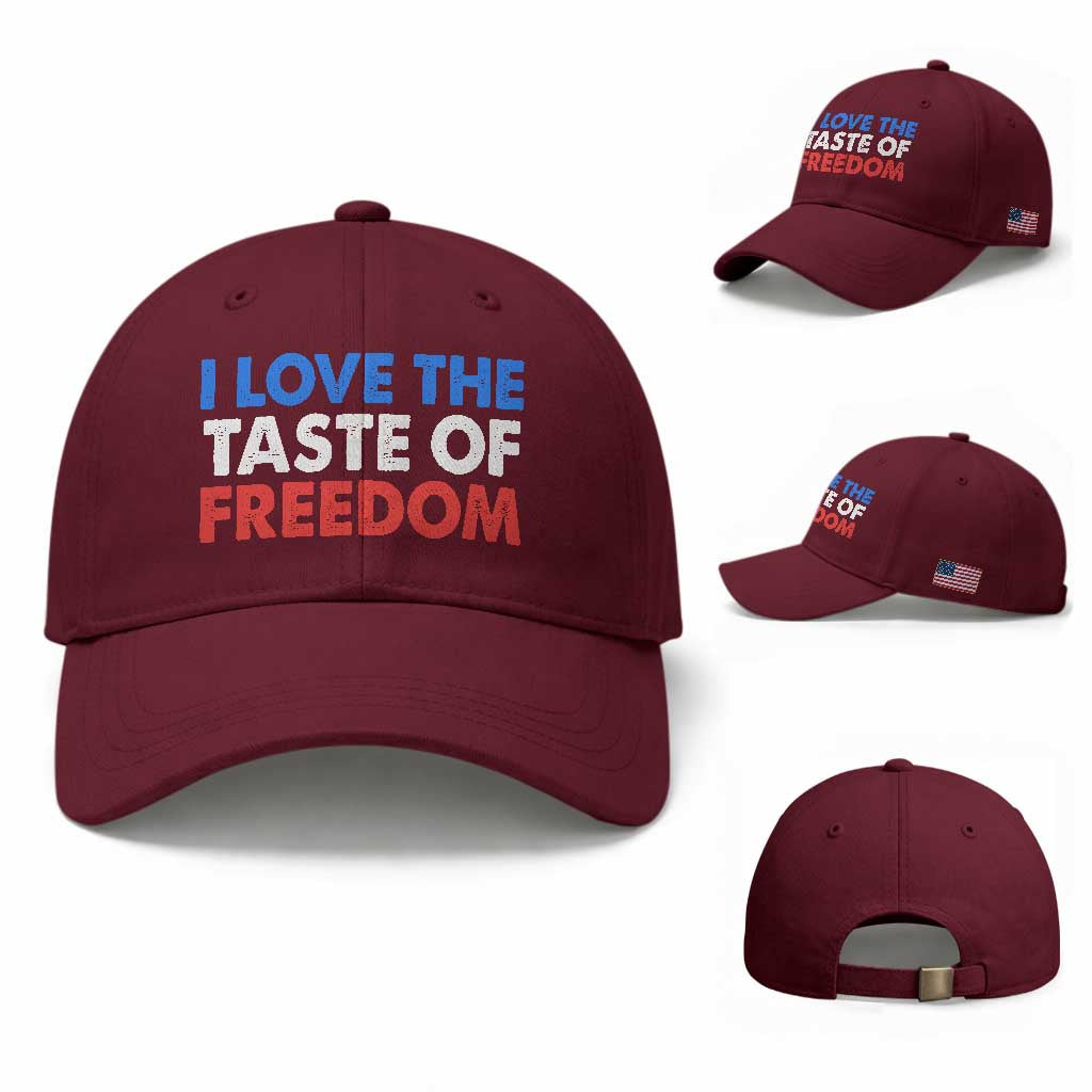 I Love The Taste Of Freedom Matching Couple Baseball Cap Funny Patriotic Red White and Blue 4th of July