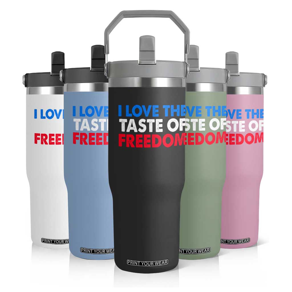 I Love The Taste Of Freedom Matching Couple Flip Straw Tumbler Funny Patriotic Red White and Blue 4th of July TS02 Print Your Wear
