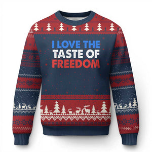 I Love The Taste Of Freedom Matching Couple Ugly Christmas Sweater Funny Patriotic Red White and Blue 4th of July