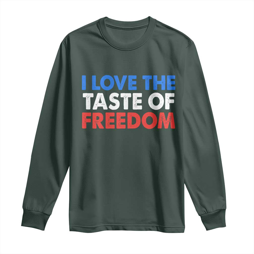I Love The Taste Of Freedom Matching Couple Long Sleeve Shirt Funny Patriotic Red White and Blue 4th of July TS02 Dark Forest Green Print Your Wear