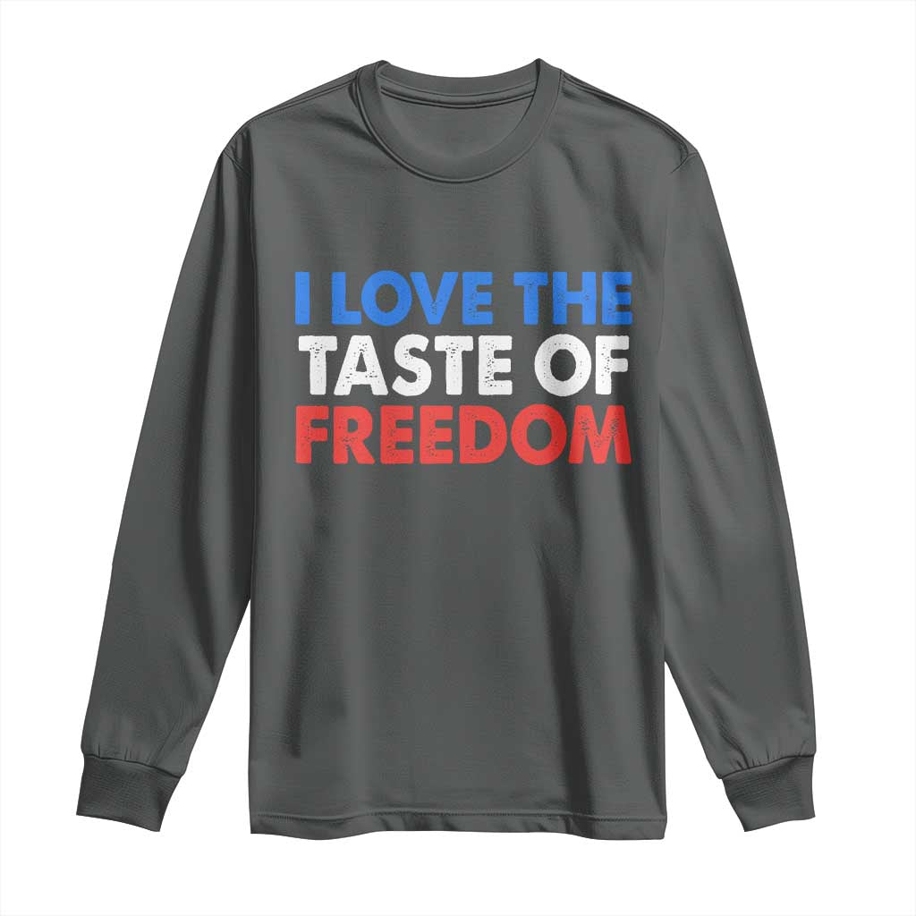 I Love The Taste Of Freedom Matching Couple Long Sleeve Shirt Funny Patriotic Red White and Blue 4th of July TS02 Dark Heather Print Your Wear