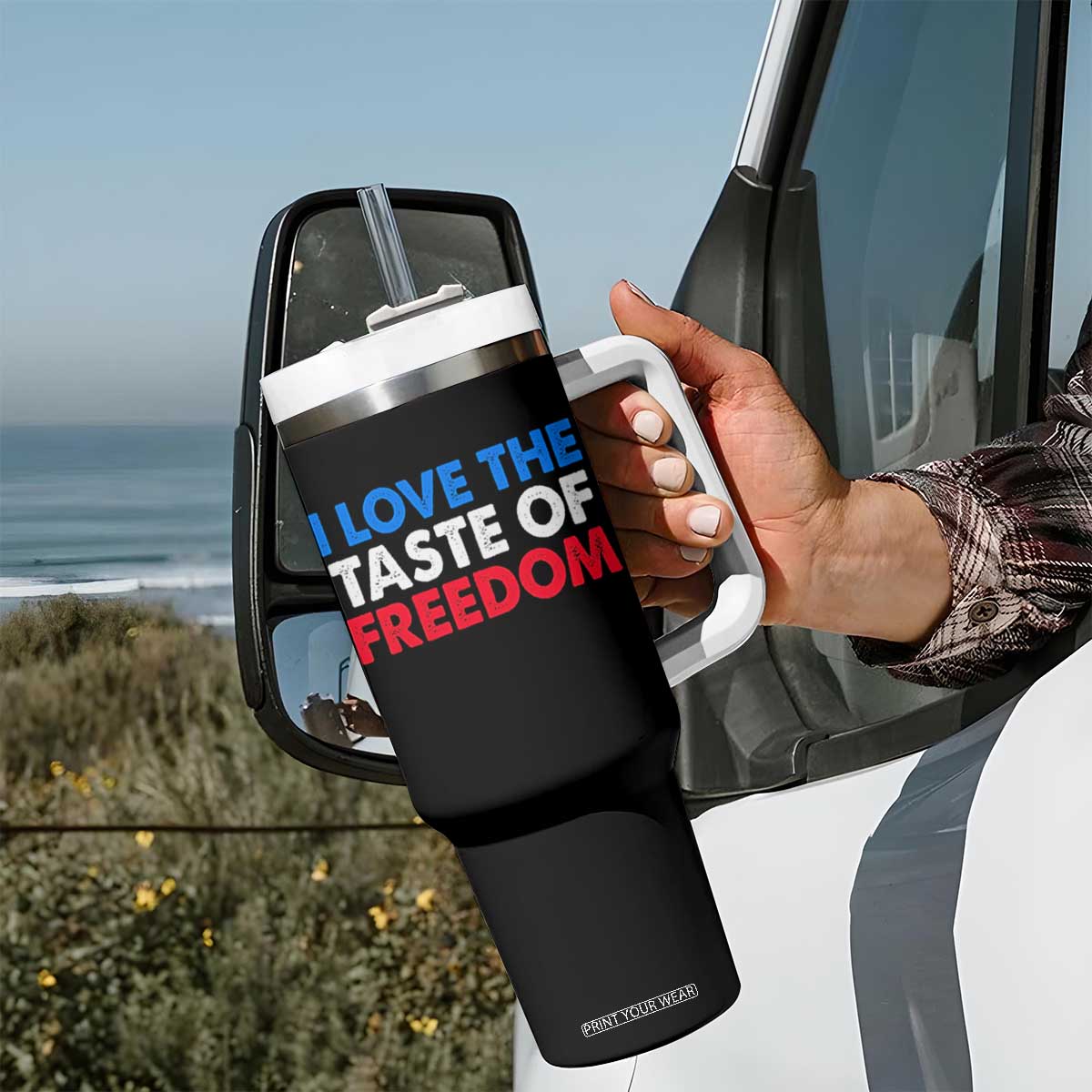 I Love The Taste Of Freedom Matching Couple Tumbler With Handle Funny Patriotic Red White and Blue 4th of July TS02 Print Your Wear