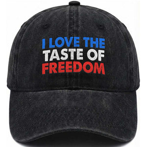 I Love The Taste Of Freedom Matching Couple Washed Cotton Baseball Cap Funny Patriotic Red White and Blue 4th of July