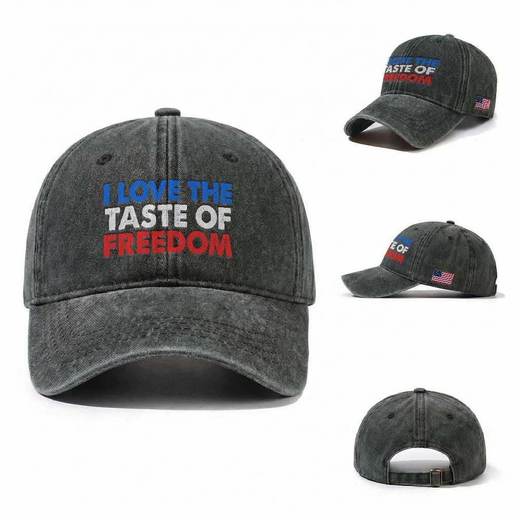 I Love The Taste Of Freedom Matching Couple Washed Cotton Baseball Cap Funny Patriotic Red White and Blue 4th of July