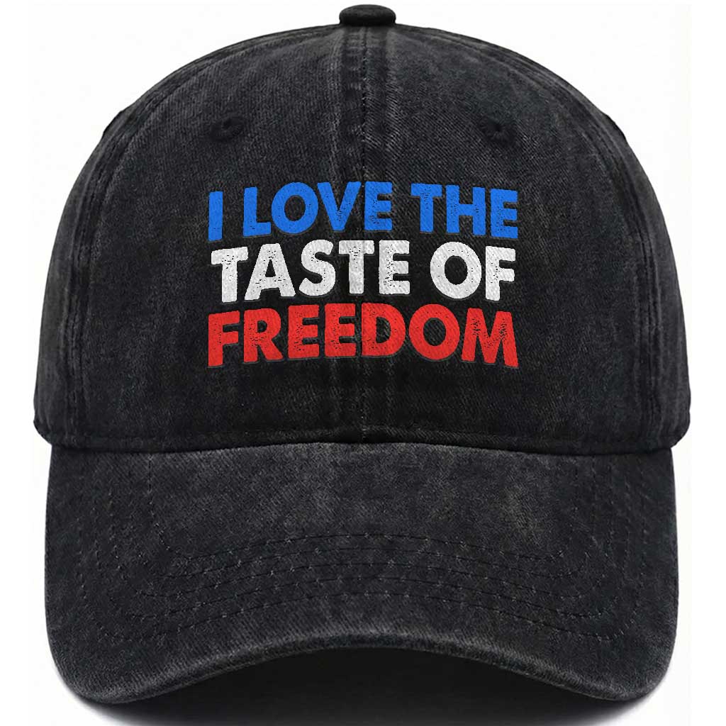 I Love The Taste Of Freedom Matching Couple Washed Cotton Baseball Cap Funny Patriotic Red White and Blue 4th of July TS02 Print Your Wear