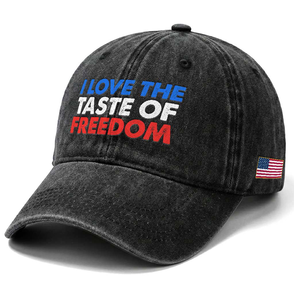 I Love The Taste Of Freedom Matching Couple Washed Cotton Baseball Cap Funny Patriotic Red White and Blue 4th of July