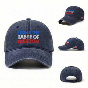 I Love The Taste Of Freedom Matching Couple Washed Cotton Baseball Cap Funny Patriotic Red White and Blue 4th of July