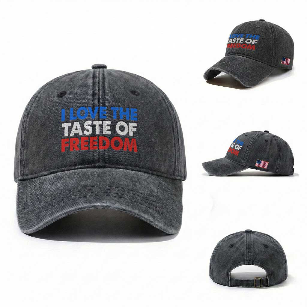 I Love The Taste Of Freedom Matching Couple Washed Cotton Baseball Cap Funny Patriotic Red White and Blue 4th of July