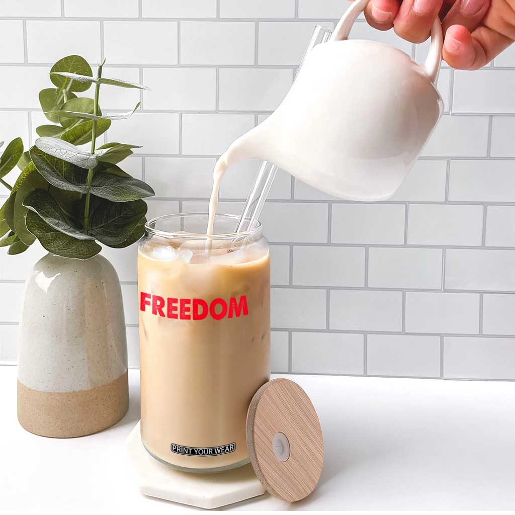 I'm Freedom Matching Couple Glass Can Funny Patriotic Red White and Blue 4th of July