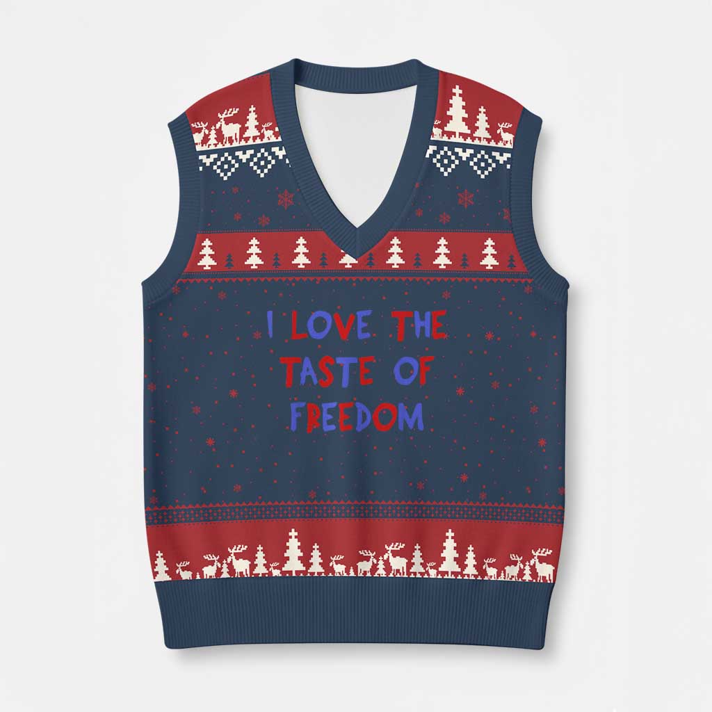 I Love The Taste Of Freedom Americana Matching Couple V-Neck Knit Sweater Vest Funny Patriotic Red White and Blue 4th of July TS02 Navy Red Print Your Wear