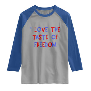 I Love The Taste Of Freedom Americana Matching Couple Raglan Shirt Funny Patriotic Red White and Blue 4th of July
