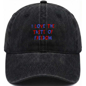 I Love The Taste Of Freedom Americana Matching Couple Washed Cotton Baseball Cap Funny Patriotic Red White and Blue 4th of July