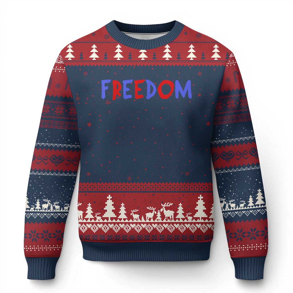 I'm Freedom Americana Matching Couple Ugly Christmas Sweater Funny Patriotic Red White and Blue 4th of July