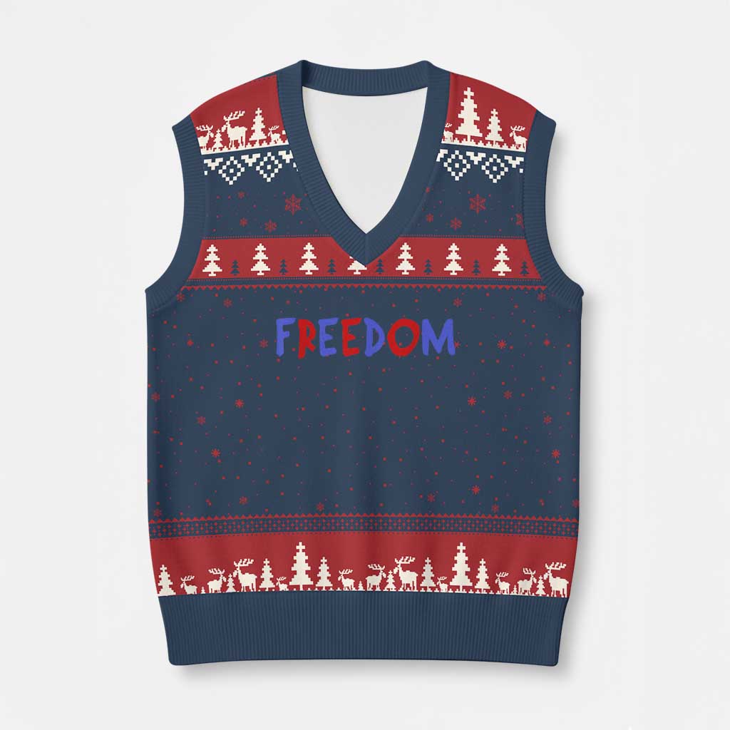 I'm Freedom Americana Matching Couple V-Neck Knit Sweater Vest Funny Patriotic Red White and Blue 4th of July