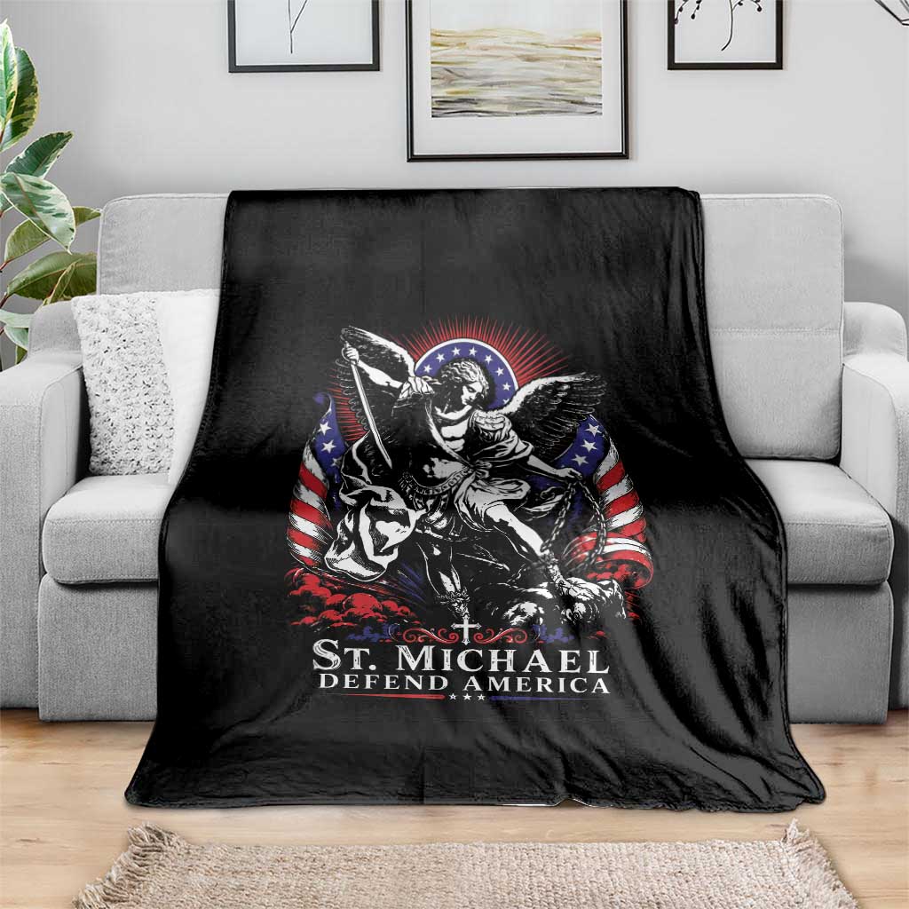 St Michael Defend America Archangel Graphic Throw Blanket Christian Faith Patriotic