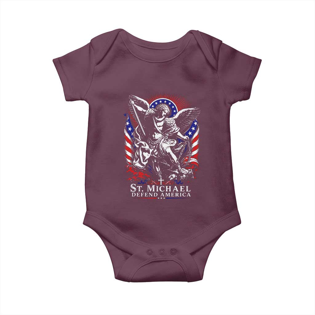 St Michael Defend America Archangel Graphic Baby Onesie Christian Faith Patriotic