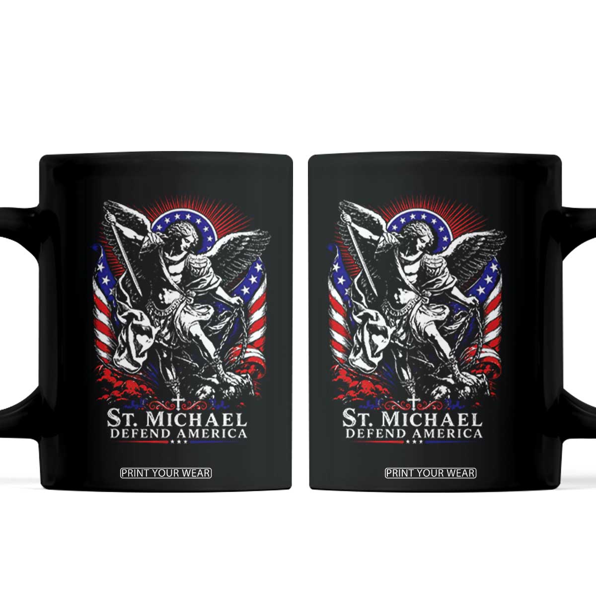 St Michael Defend America Archangel Graphic Coffee Mug Christian Faith Patriotic