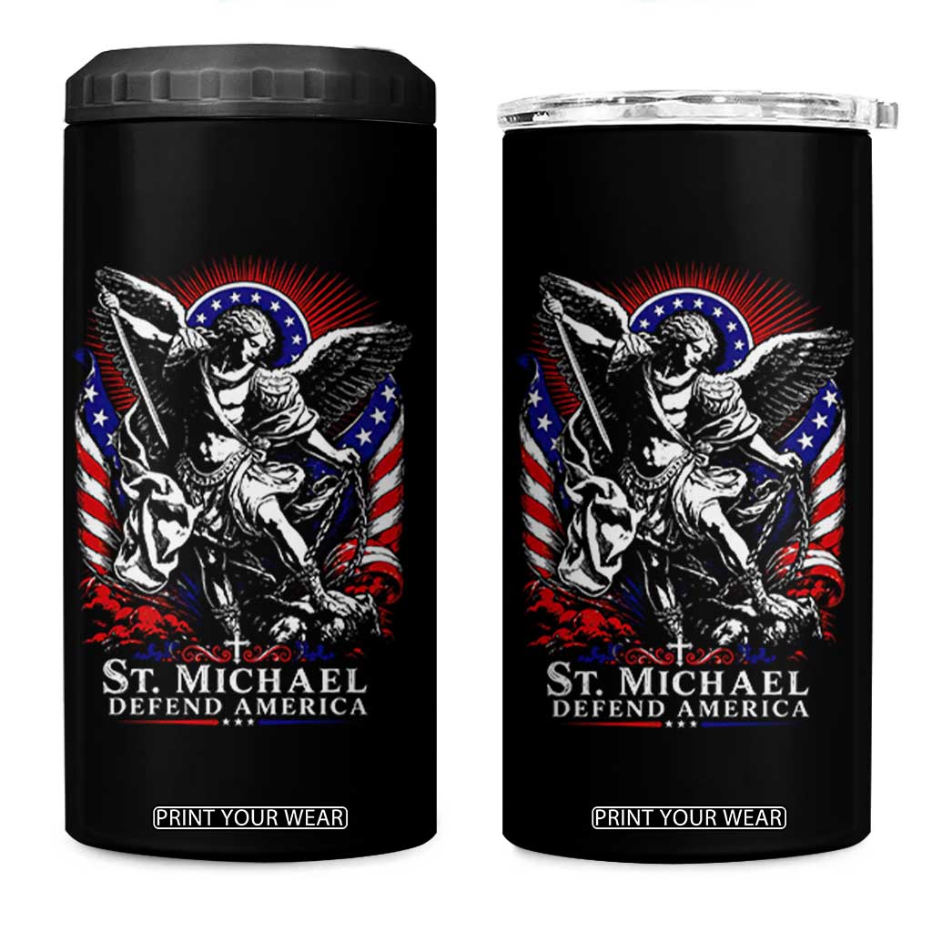 St Michael Defend America Archangel Graphic 4 in 1 Can Cooler Tumbler Christian Faith Patriotic