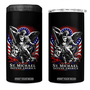 St Michael Defend America Archangel Graphic 4 in 1 Can Cooler Tumbler Christian Faith Patriotic