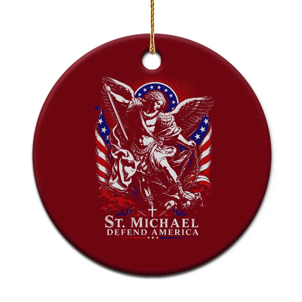 St Michael Defend America Archangel Graphic Ceramic Ornament Christian Faith Patriotic TS02 1pc Red Print Your Wear