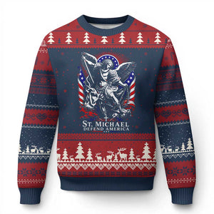 St Michael Defend America Archangel Graphic Ugly Christmas Sweater Christian Faith Patriotic