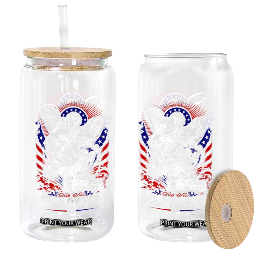 St Michael Defend America Archangel Graphic Glass Can Christian Faith Patriotic