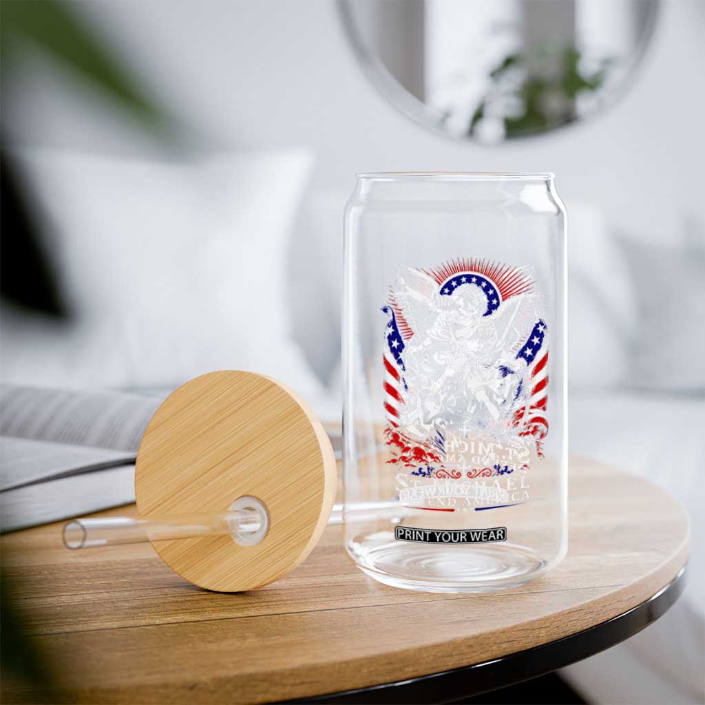 St Michael Defend America Archangel Graphic Glass Can Christian Faith Patriotic