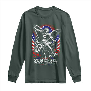 St Michael Defend America Archangel Graphic Long Sleeve Shirt Christian Faith Patriotic