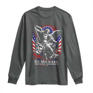 St Michael Defend America Archangel Graphic Long Sleeve Shirt Christian Faith Patriotic
