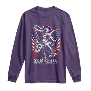 St Michael Defend America Archangel Graphic Long Sleeve Shirt Christian Faith Patriotic