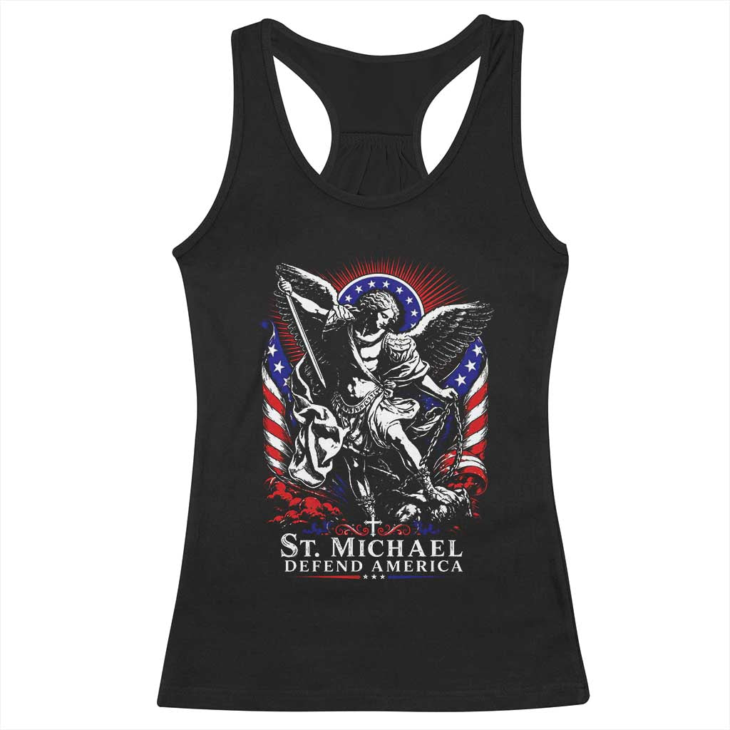St Michael Defend America Archangel Graphic Racerback Tank Top Christian Faith Patriotic