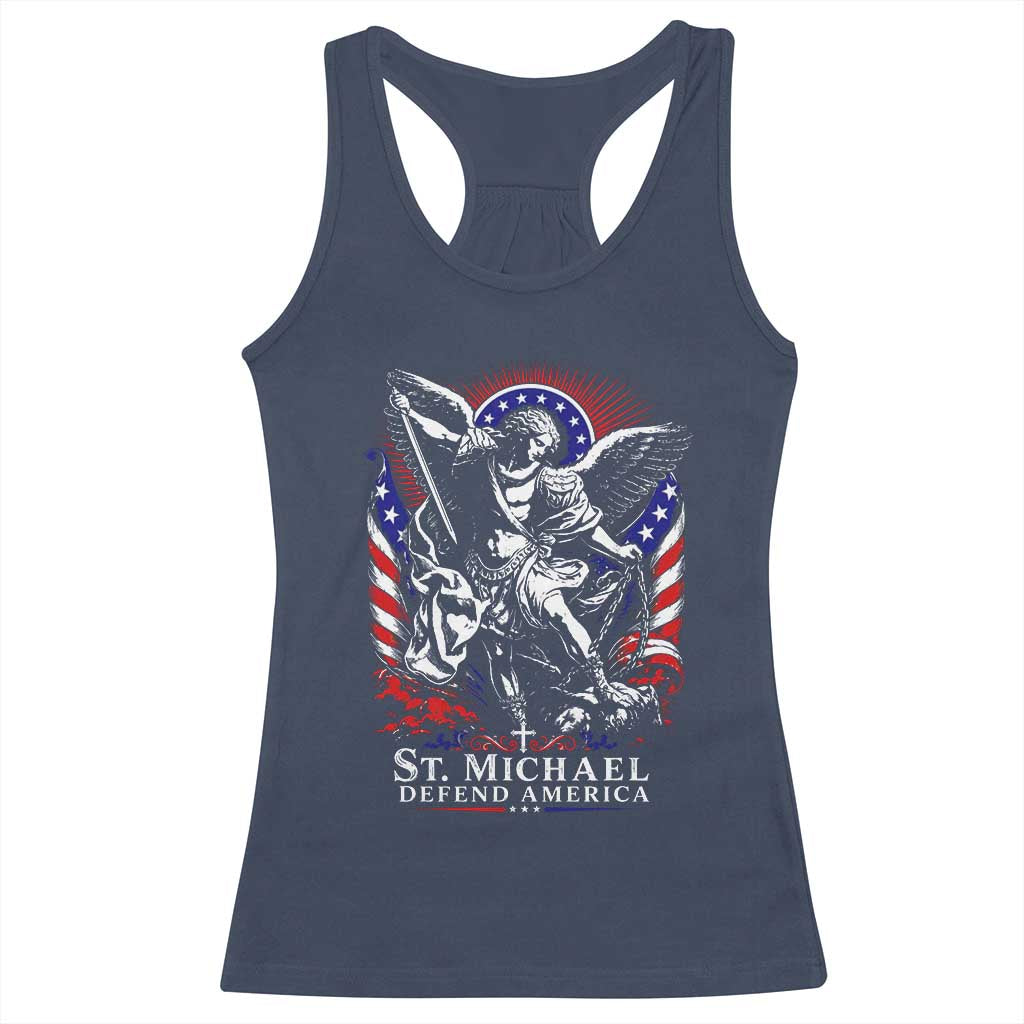 St Michael Defend America Archangel Graphic Racerback Tank Top Christian Faith Patriotic