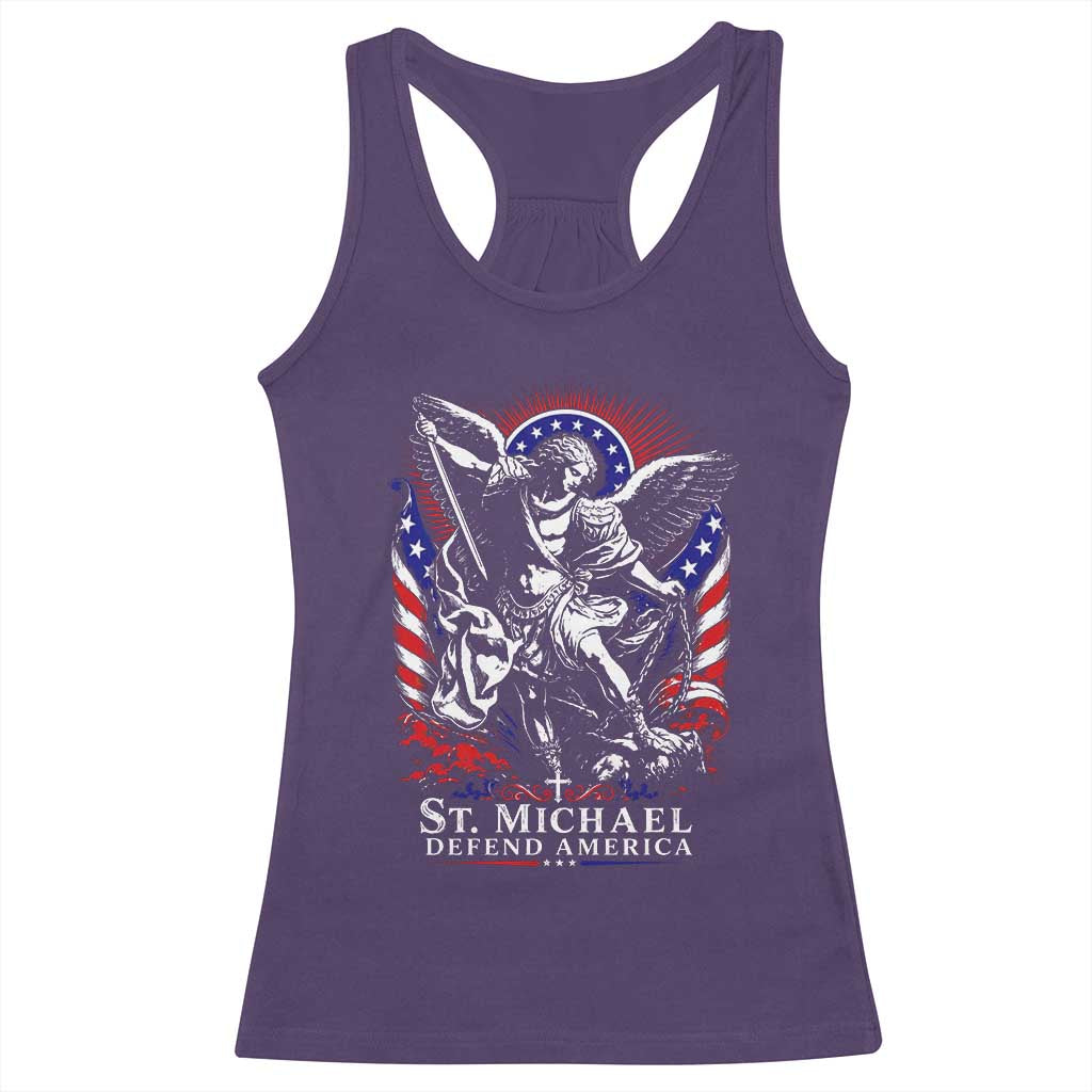 St Michael Defend America Archangel Graphic Racerback Tank Top Christian Faith Patriotic