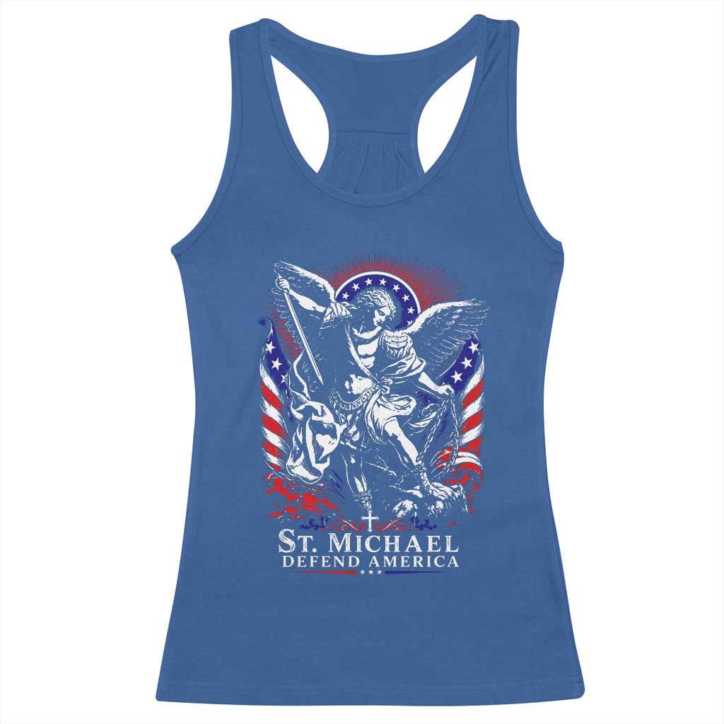 St Michael Defend America Archangel Graphic Racerback Tank Top Christian Faith Patriotic