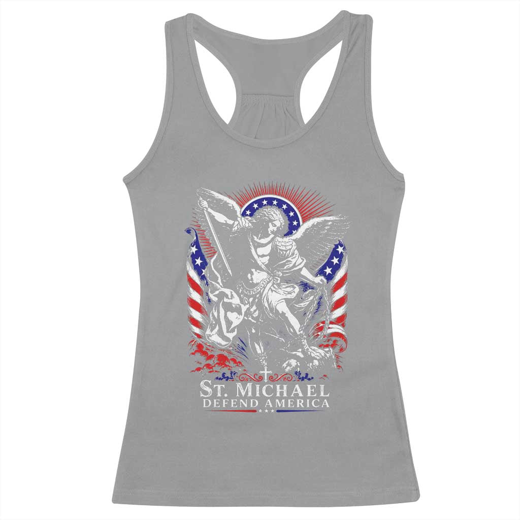 St Michael Defend America Archangel Graphic Racerback Tank Top Christian Faith Patriotic