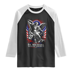 St Michael Defend America Archangel Graphic Raglan Shirt Christian Faith Patriotic
