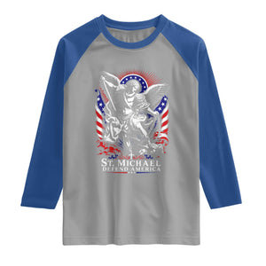 St Michael Defend America Archangel Graphic Raglan Shirt Christian Faith Patriotic