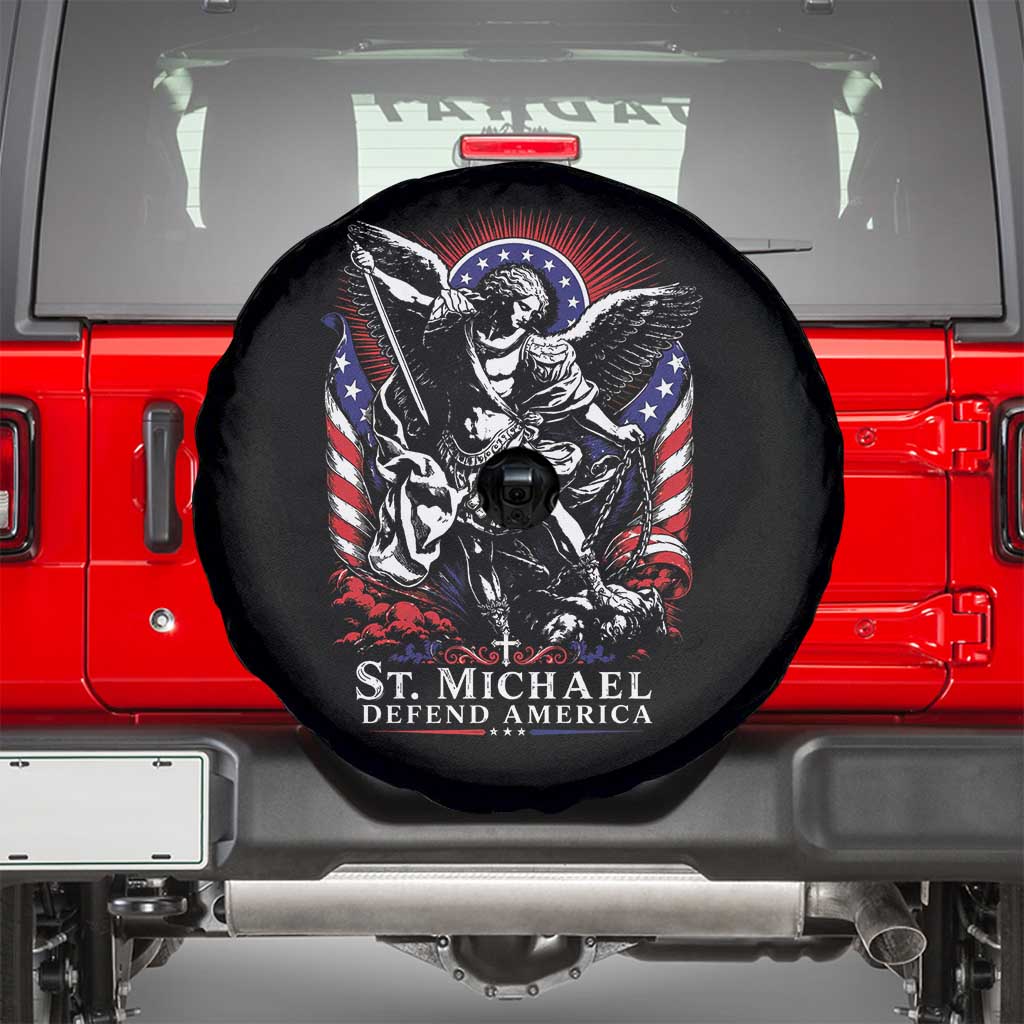 St Michael Defend America Archangel Graphic Spare Tire Cover Christian Faith Patriotic