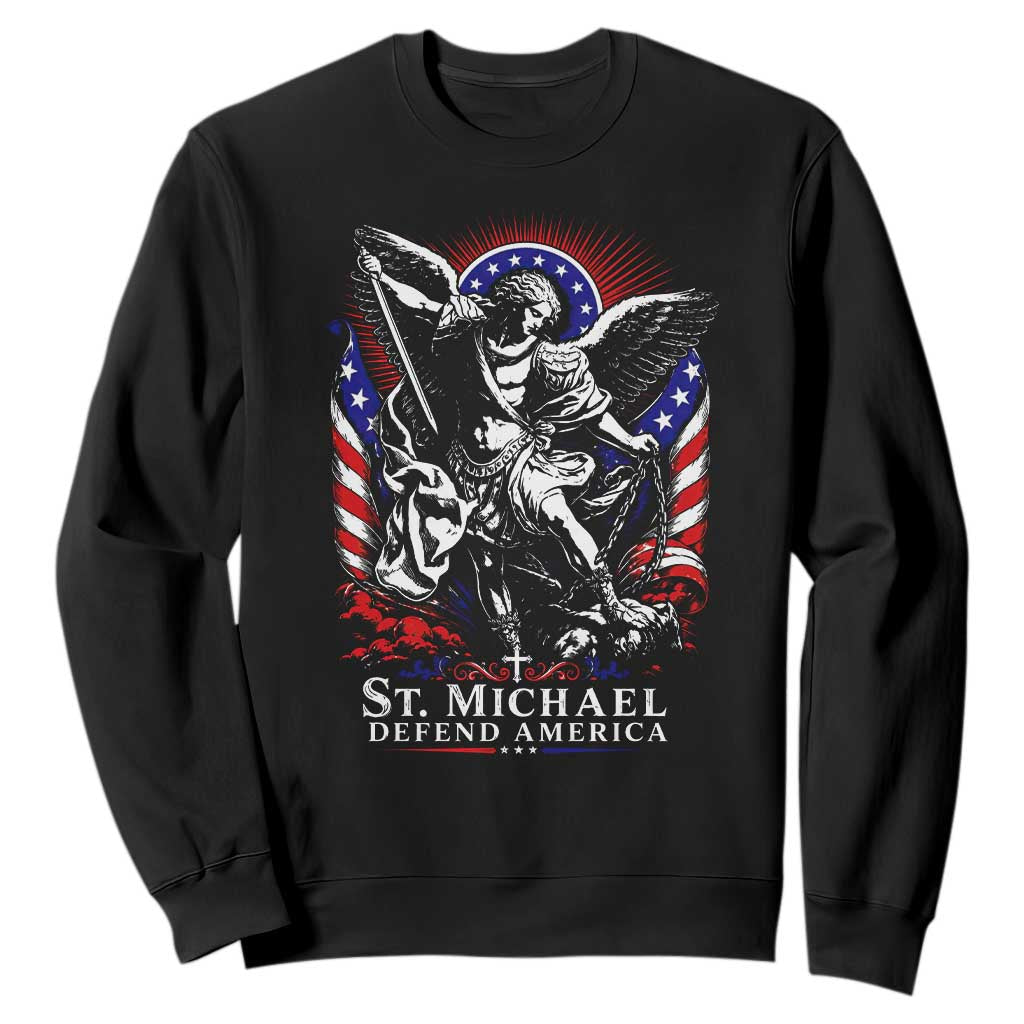 St Michael Defend America Archangel Graphic Sweatshirt Christian Faith Patriotic