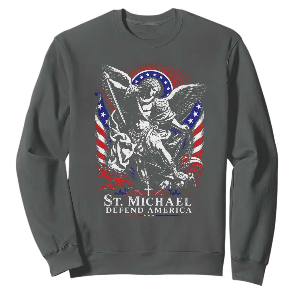 St Michael Defend America Archangel Graphic Sweatshirt Christian Faith Patriotic
