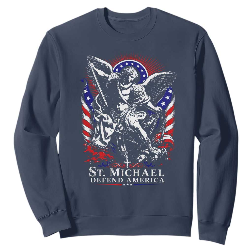 St Michael Defend America Archangel Graphic Sweatshirt Christian Faith Patriotic