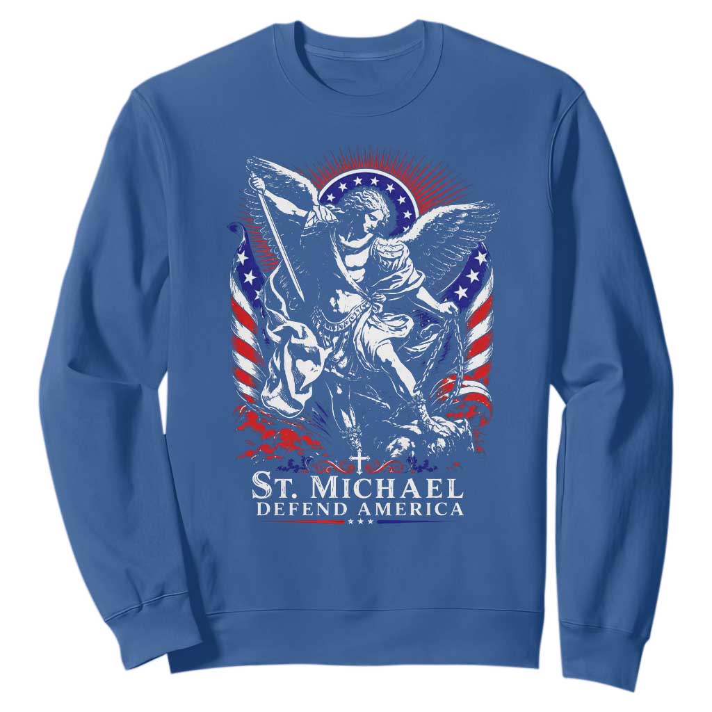 St Michael Defend America Archangel Graphic Sweatshirt Christian Faith Patriotic