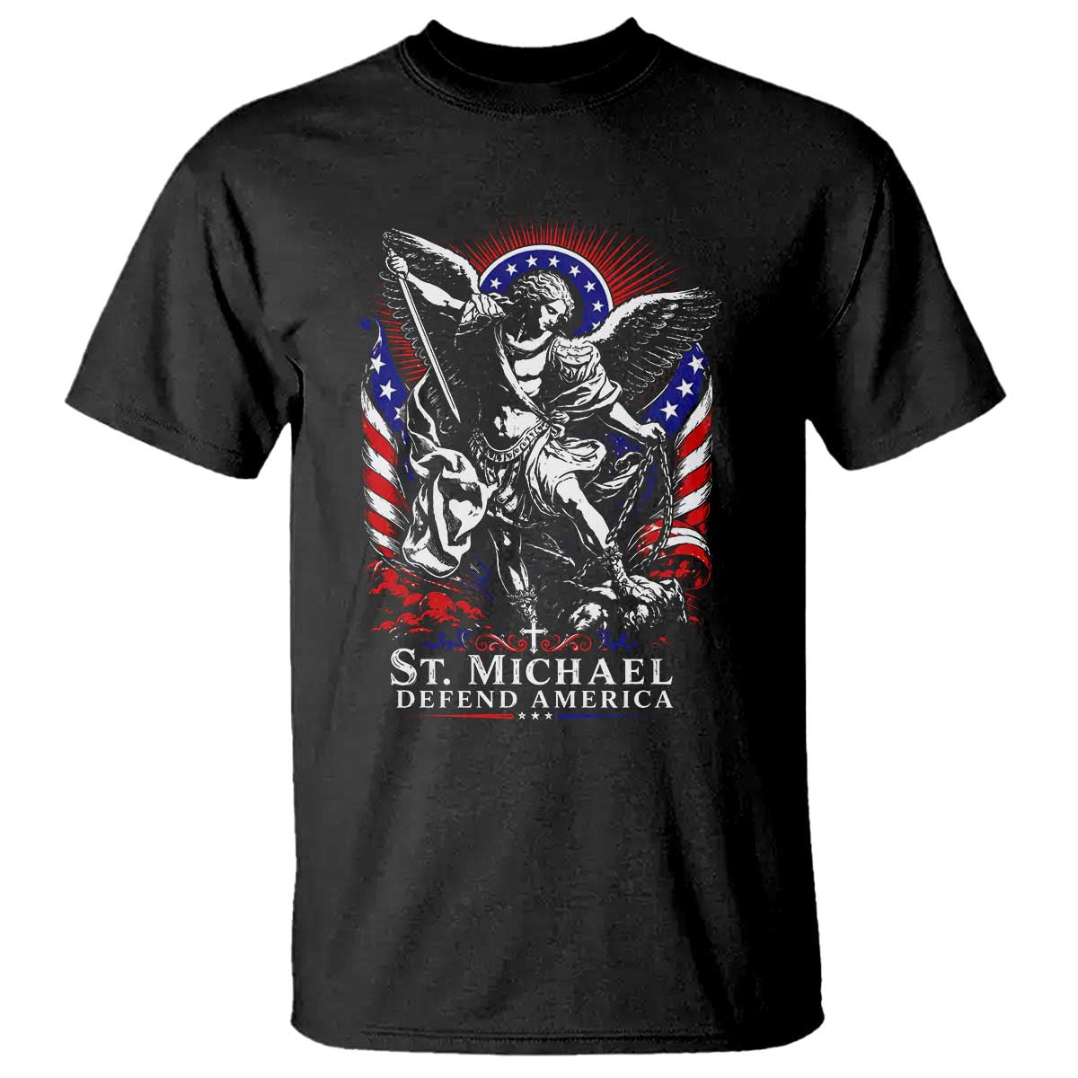 St Michael Defend America Archangel Graphic T Shirt Christian Faith Patriotic