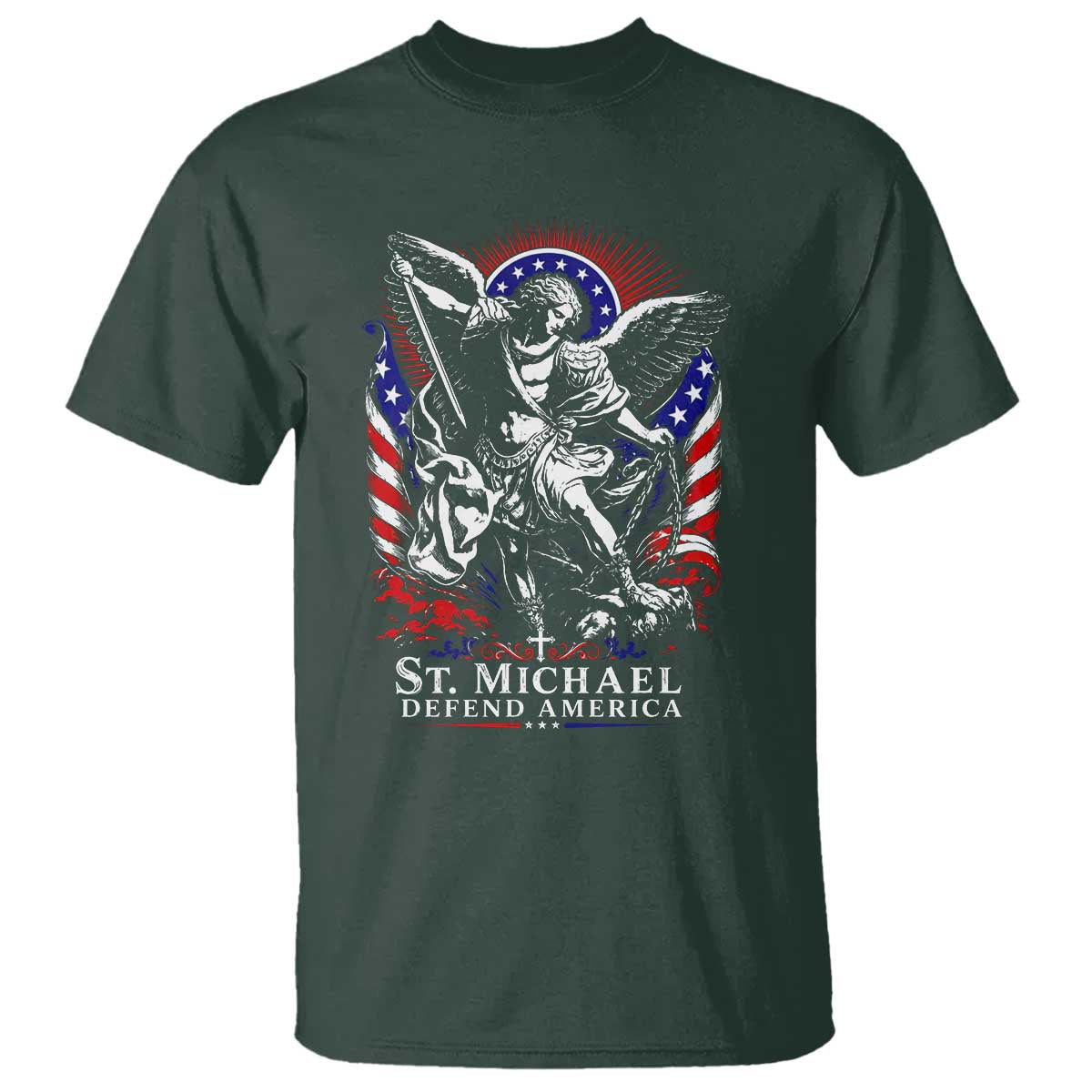 St Michael Defend America Archangel Graphic T Shirt Christian Faith Patriotic